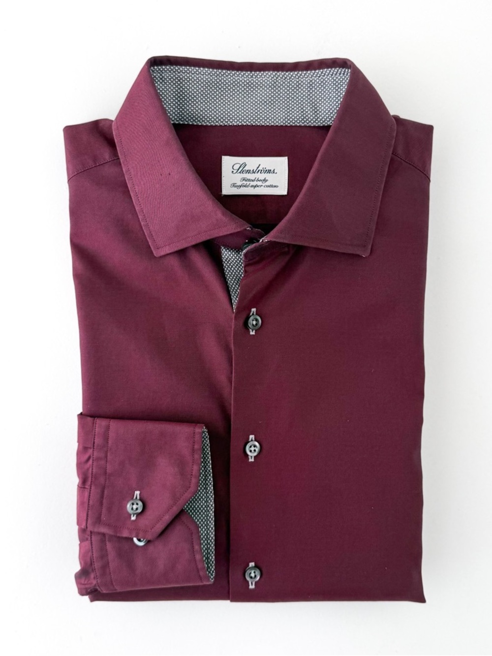 Stenstroms Spread Collar Dress Shirt Two-Fold Cotton Twill Burgundy Size 16 Mens